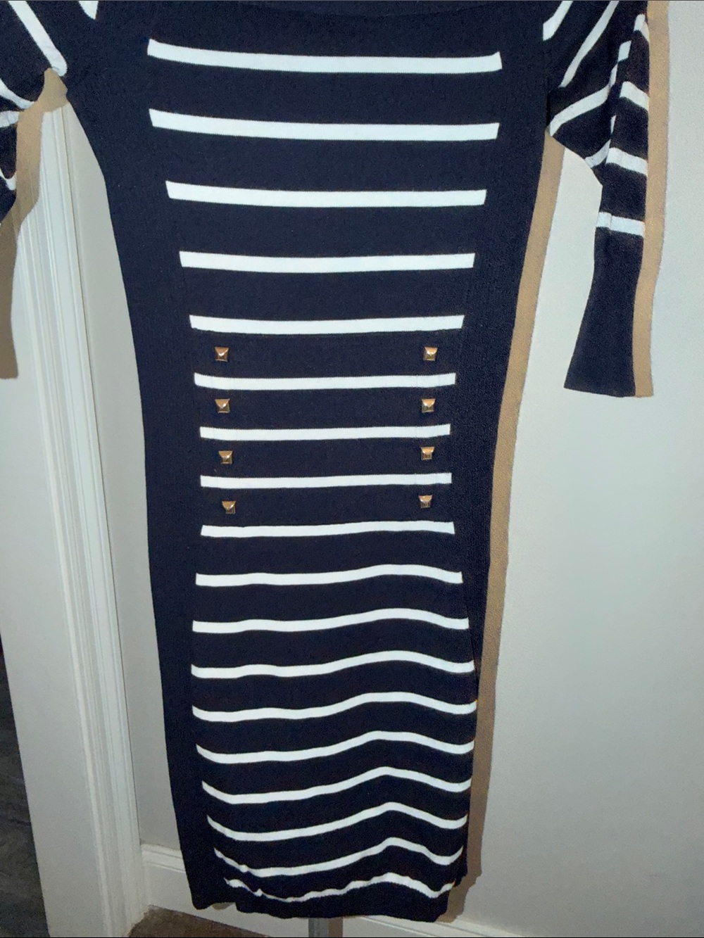 Cache Vintage Nautical Navy And White Striped Jacquard Dress — image 3 of 7